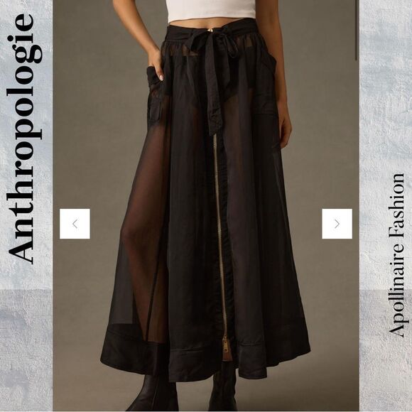 ANTHROPOLOGIE PARACHUTE SHEER MAXI SKIRT IN BLACK SIZE 0 NEW - Picture 4 of 7